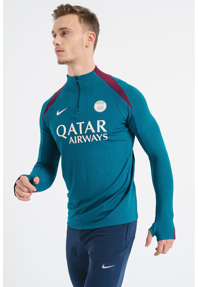 Nike Футболна блуза с къс цип и лого - Бордо/Тъмнозелен