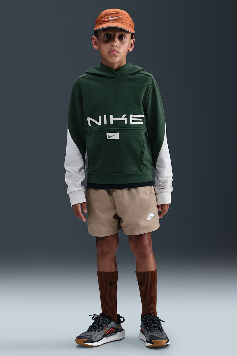 Nike Худи Multisport с джоб кенгуру Бял/Тъмнозелен