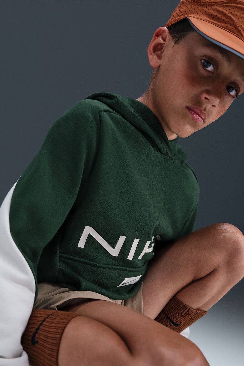 Nike Худи Multisport с джоб кенгуру Бял/Тъмнозелен