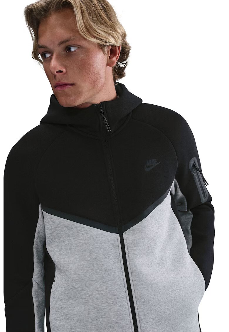Nike Худи с цип и лого - Светло сив/Избеляло черно