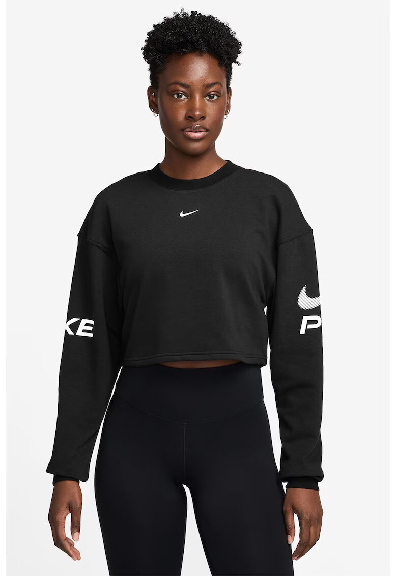Nike Къс фитнес суитшърт - Бял/Антрацитно сиво
