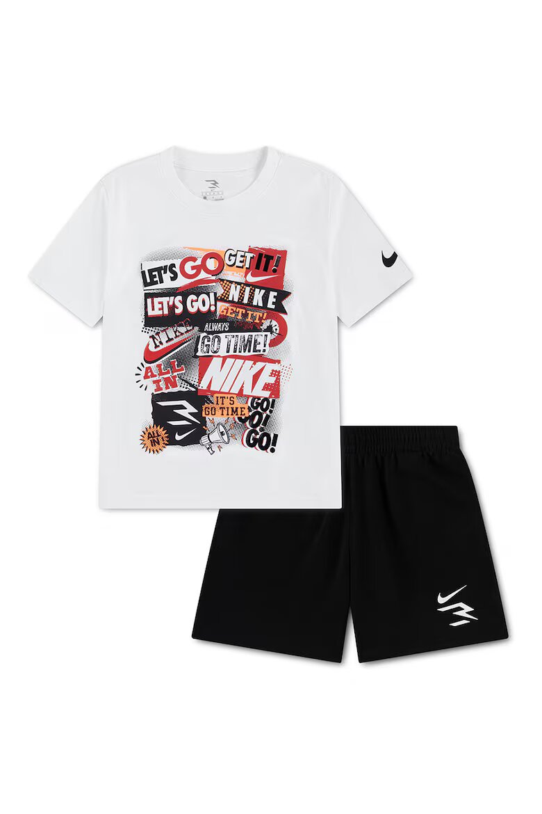 Nike Къс спортен екип Collage с графика и лого Черен/Мандарина/Бял
