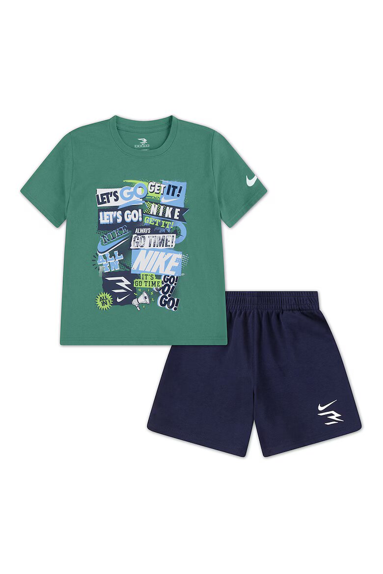 Nike Къс спортен екип Collage с графика и лого Зелен/Светло сив/Тъмносин