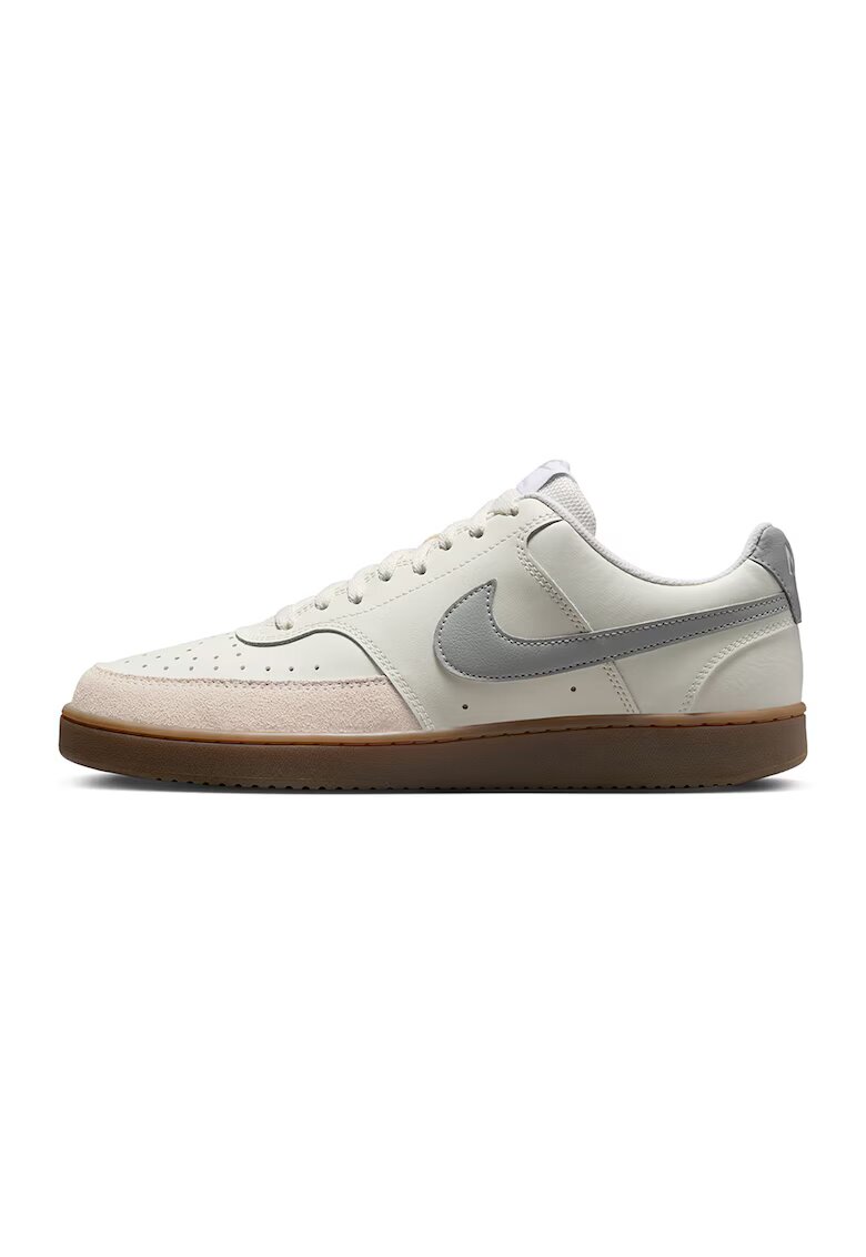 Nike Кожени спортни обувки Court Vision Low с подплата от еко кожа - Светло сив/Крем
