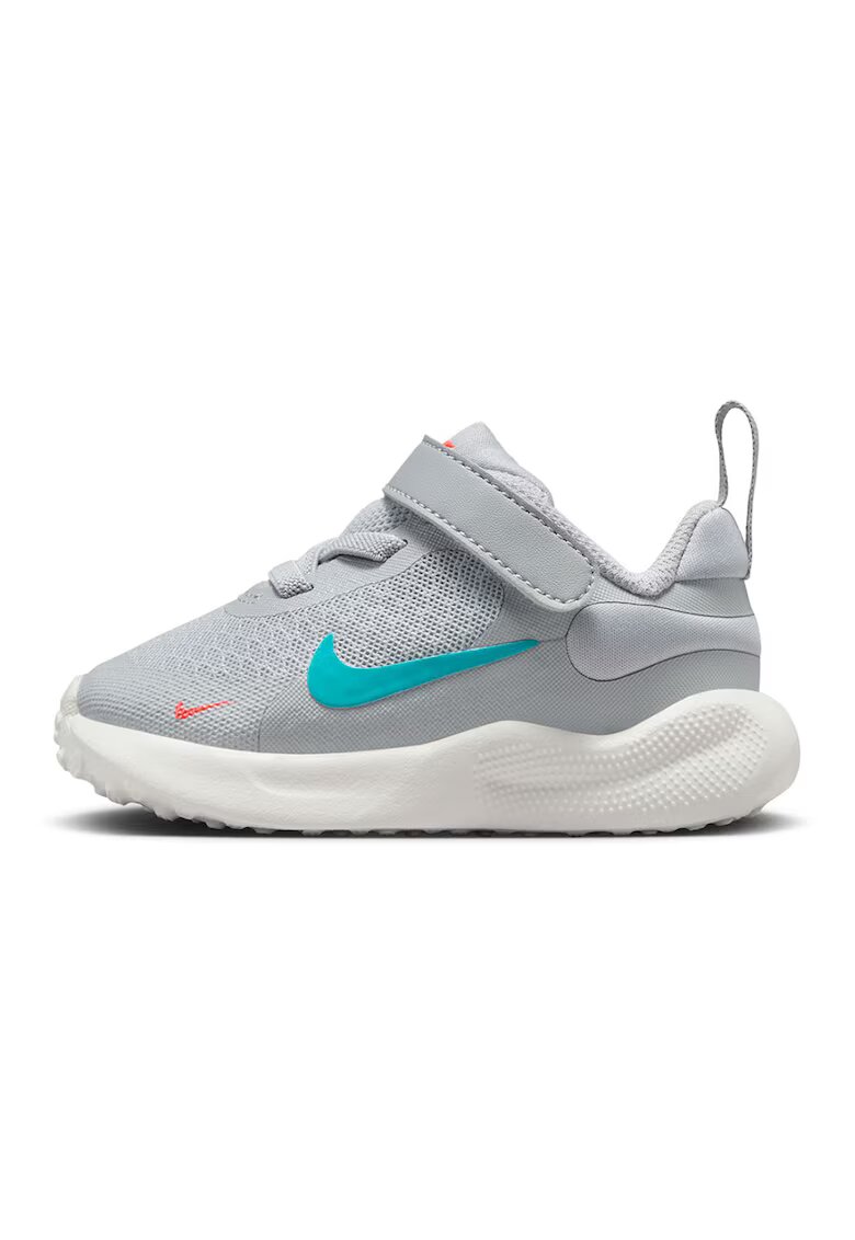 Nike Обувки за бягане Revolution 7 с велкро - Светло сив/Персийско зелено