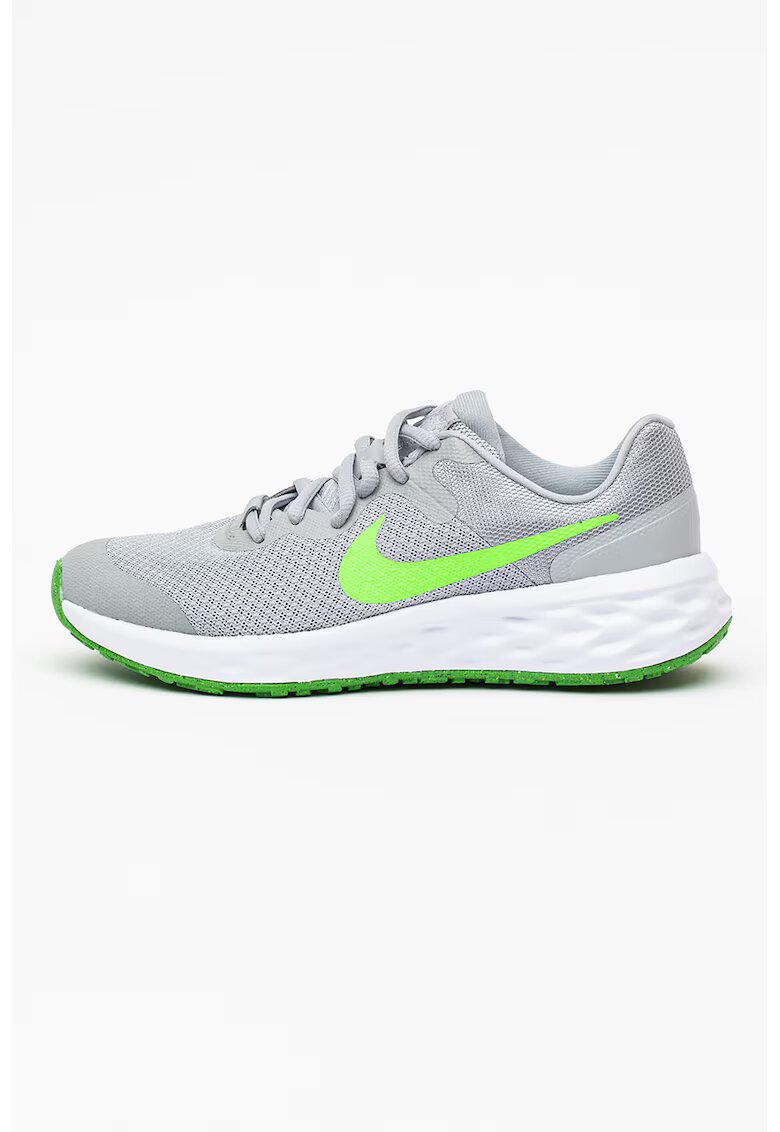 Nike Олекотени обувки Revolution 6 NN за бягане с лого - Пепеляво сиво/Електриково Зелено