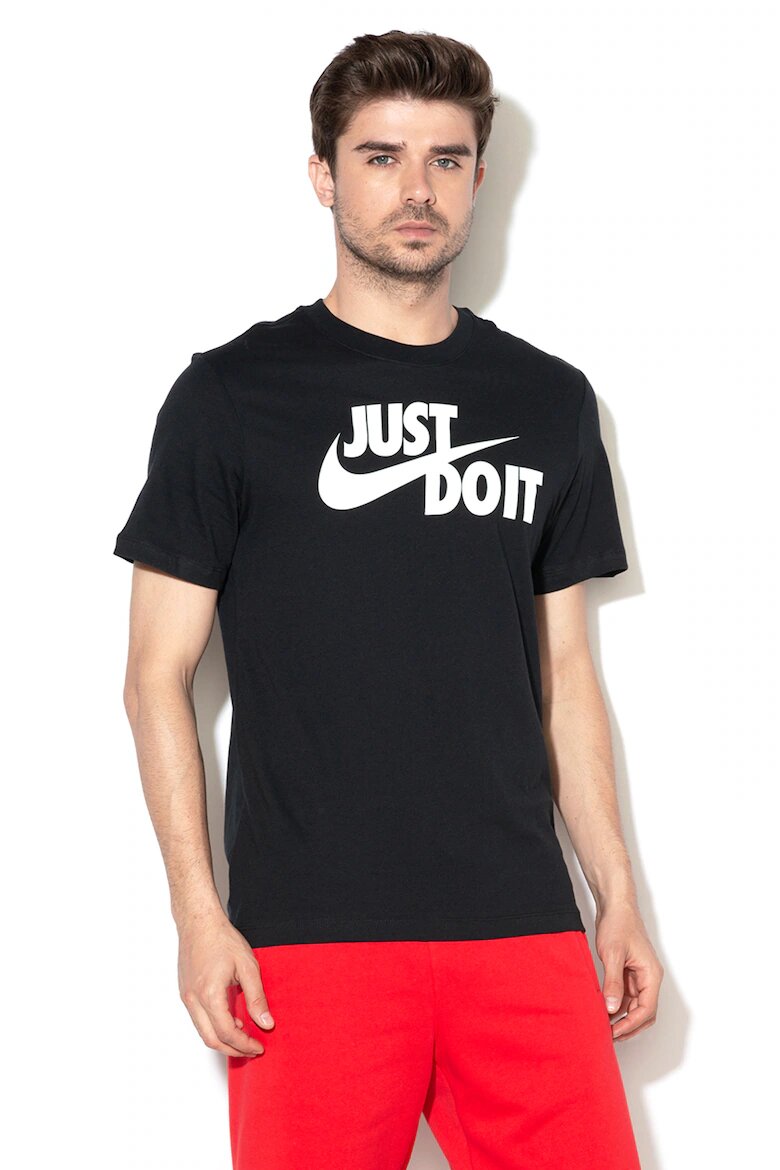 Nike Памучна тениска Swoosh с лого Бял/Черен