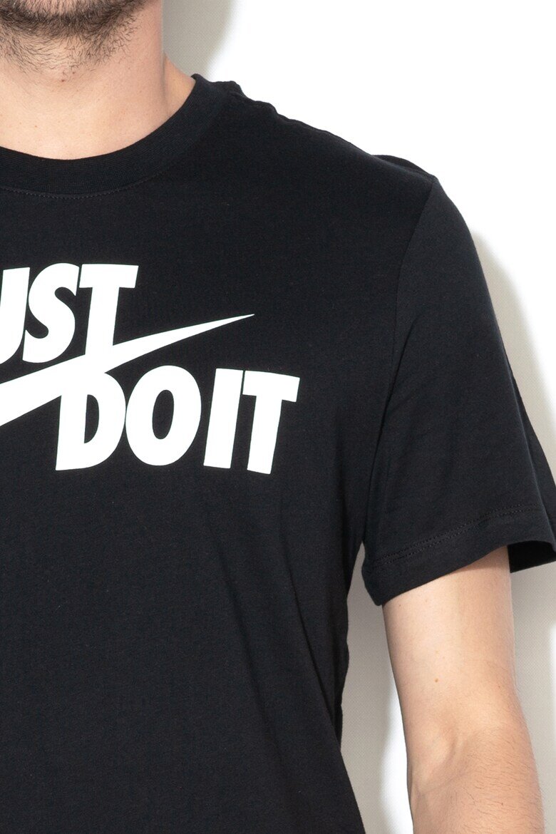 Nike Памучна тениска Swoosh с лого Бял/Черен