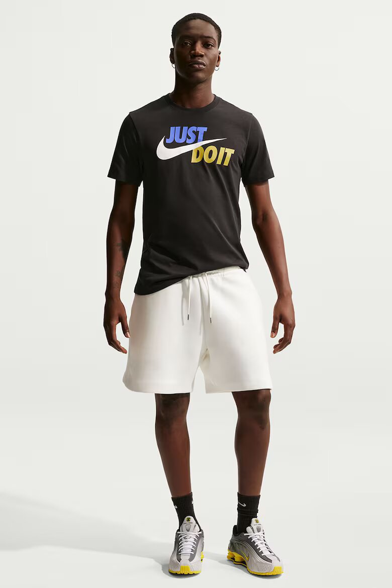 Nike Памучна тениска Swoosh с лого Черен/Жълт/Лавандула