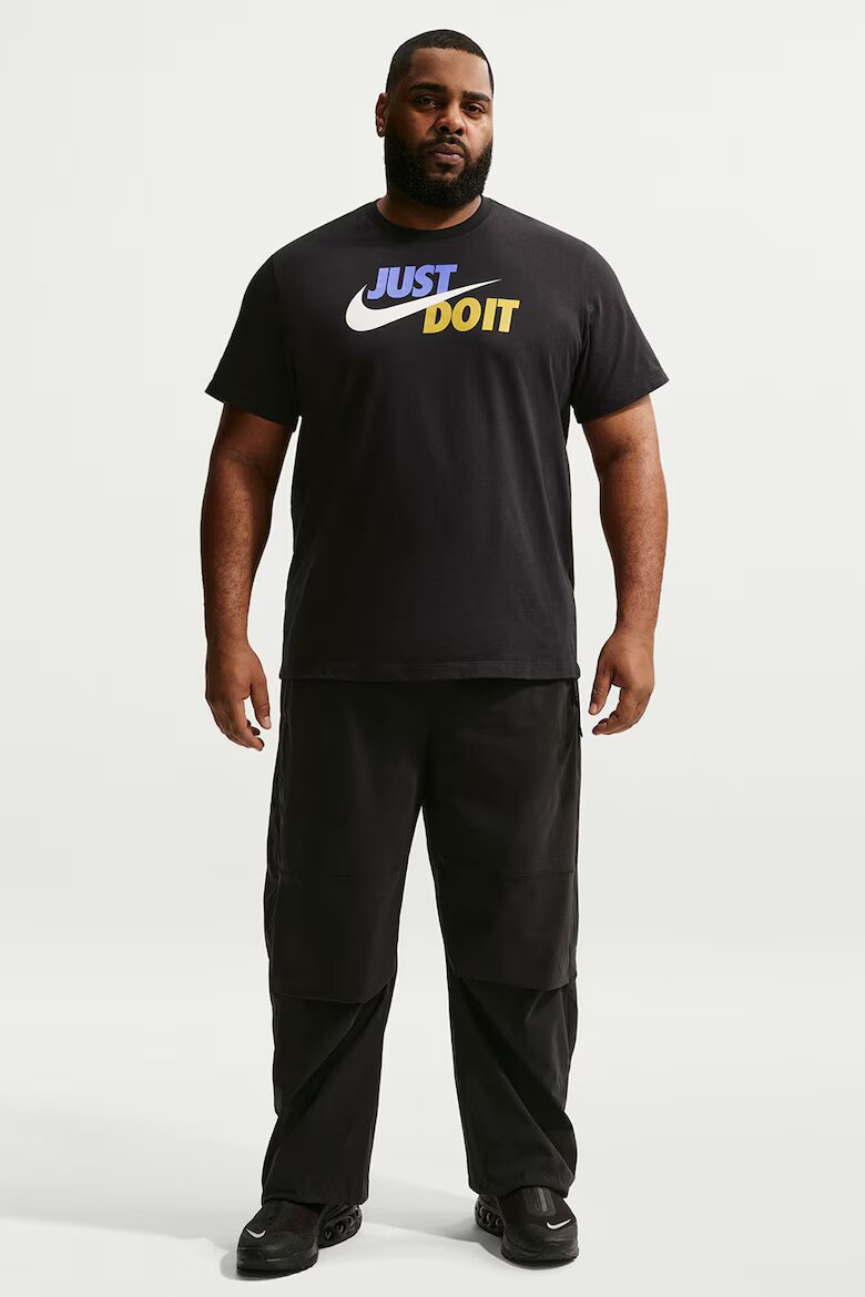 Nike Памучна тениска Swoosh с лого Черен/Жълт/Лавандула
