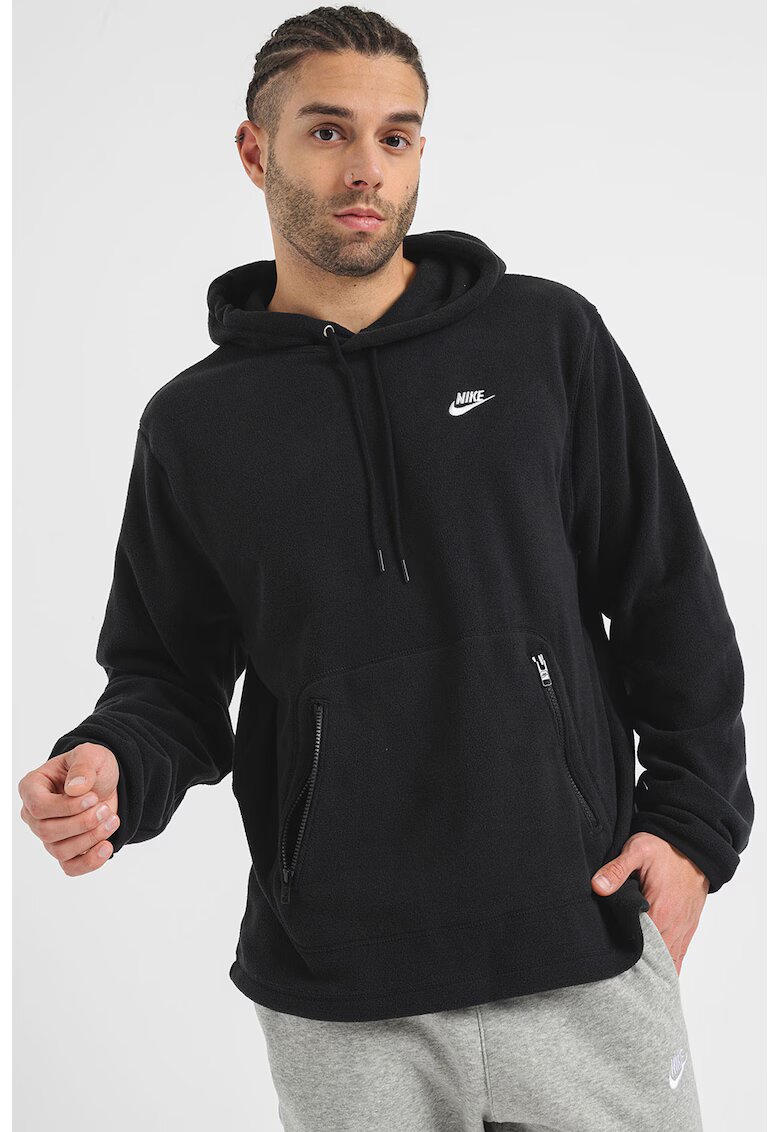 Nike Плюшено худи с цип и джоб кенгуру - Бял/Избеляло черно