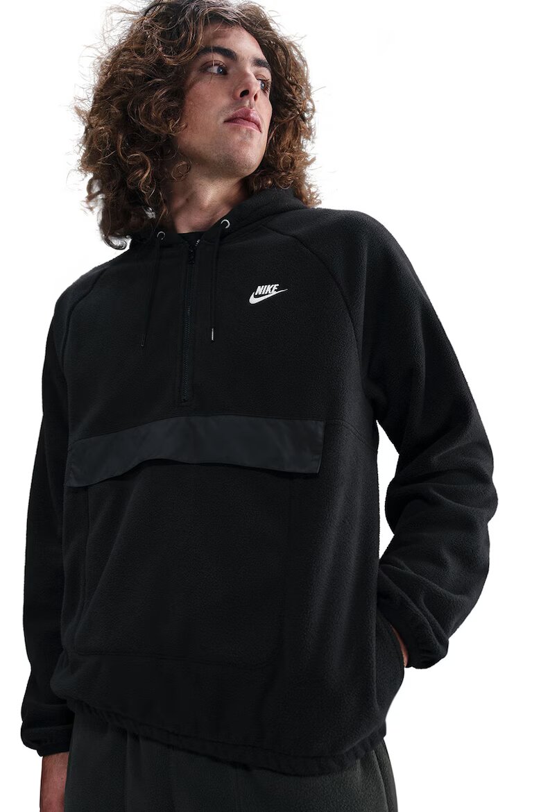 Nike Поларено худи Club с ръкави реглан Черен