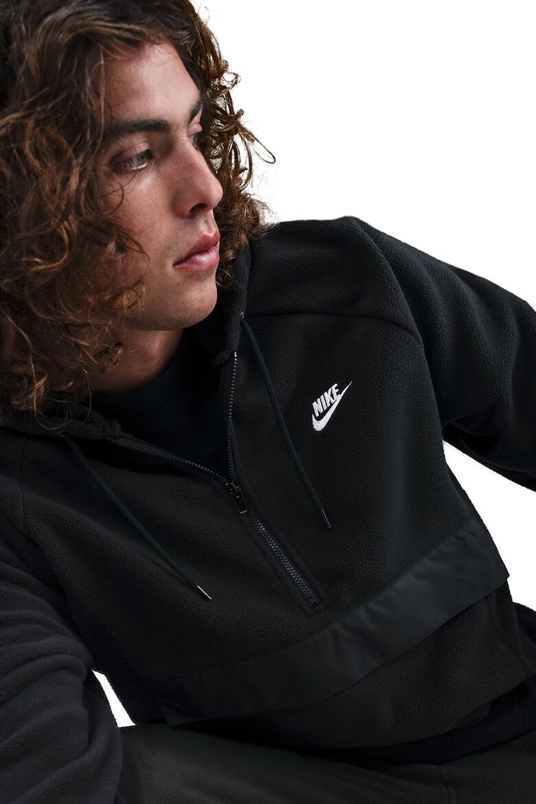 Nike Поларено худи Club с ръкави реглан Черен