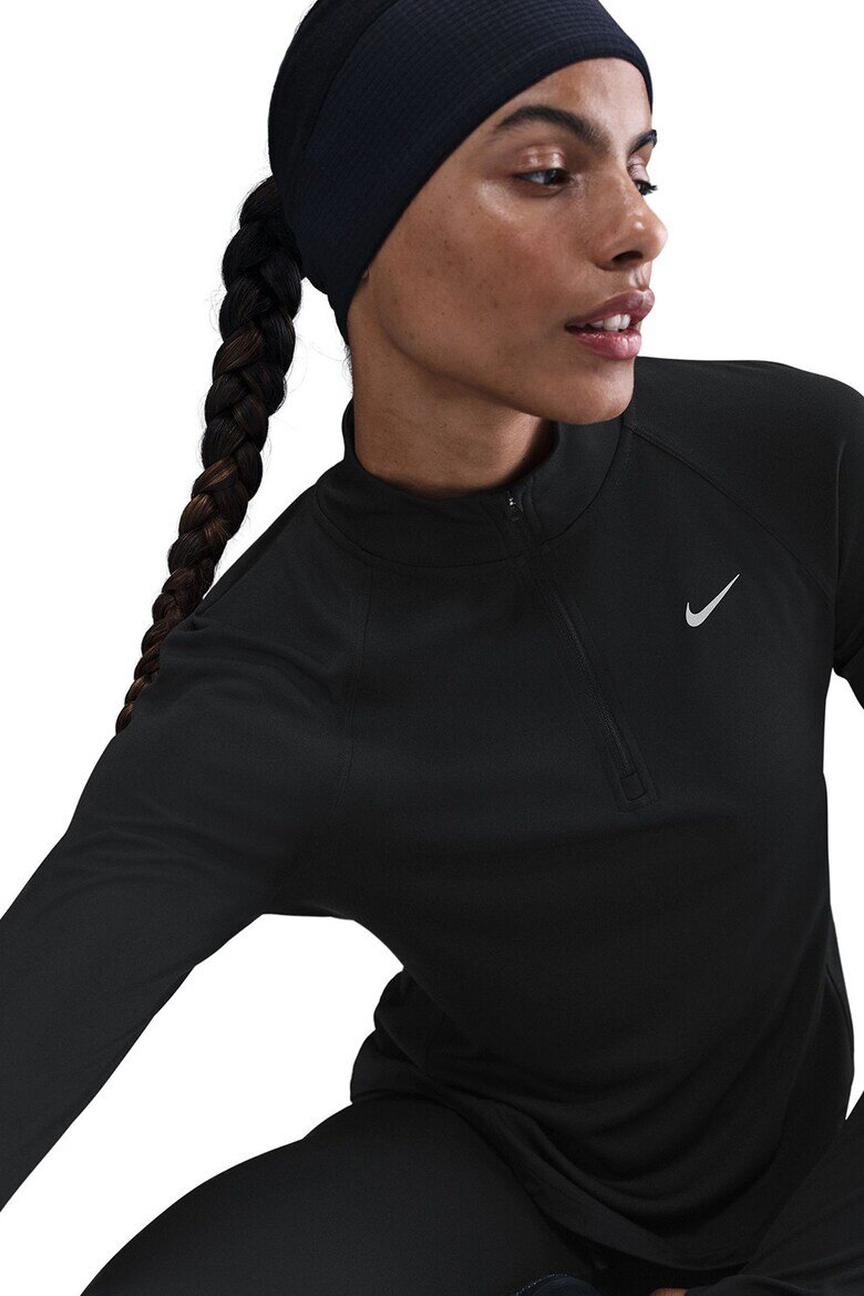 Nike Слим блуза за бягане Tempo Swoosh с овален подгъв Бял/Черен