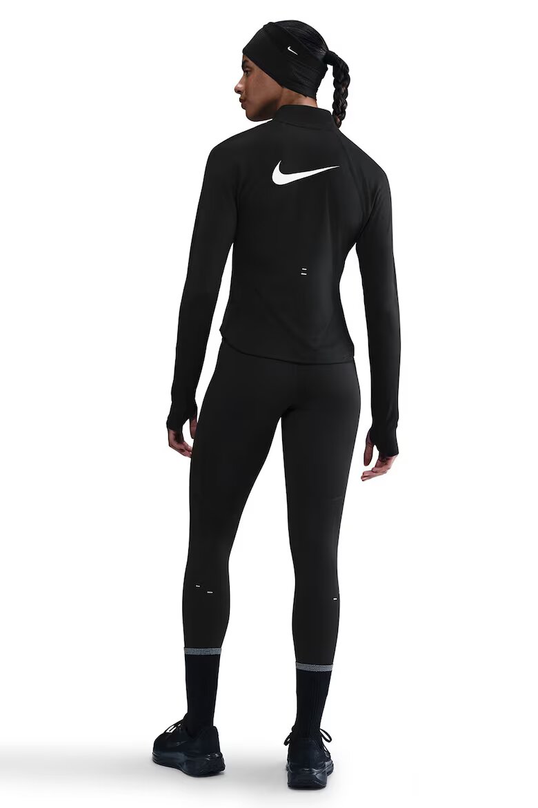 Nike Слим блуза за бягане Tempo Swoosh с овален подгъв Бял/Черен