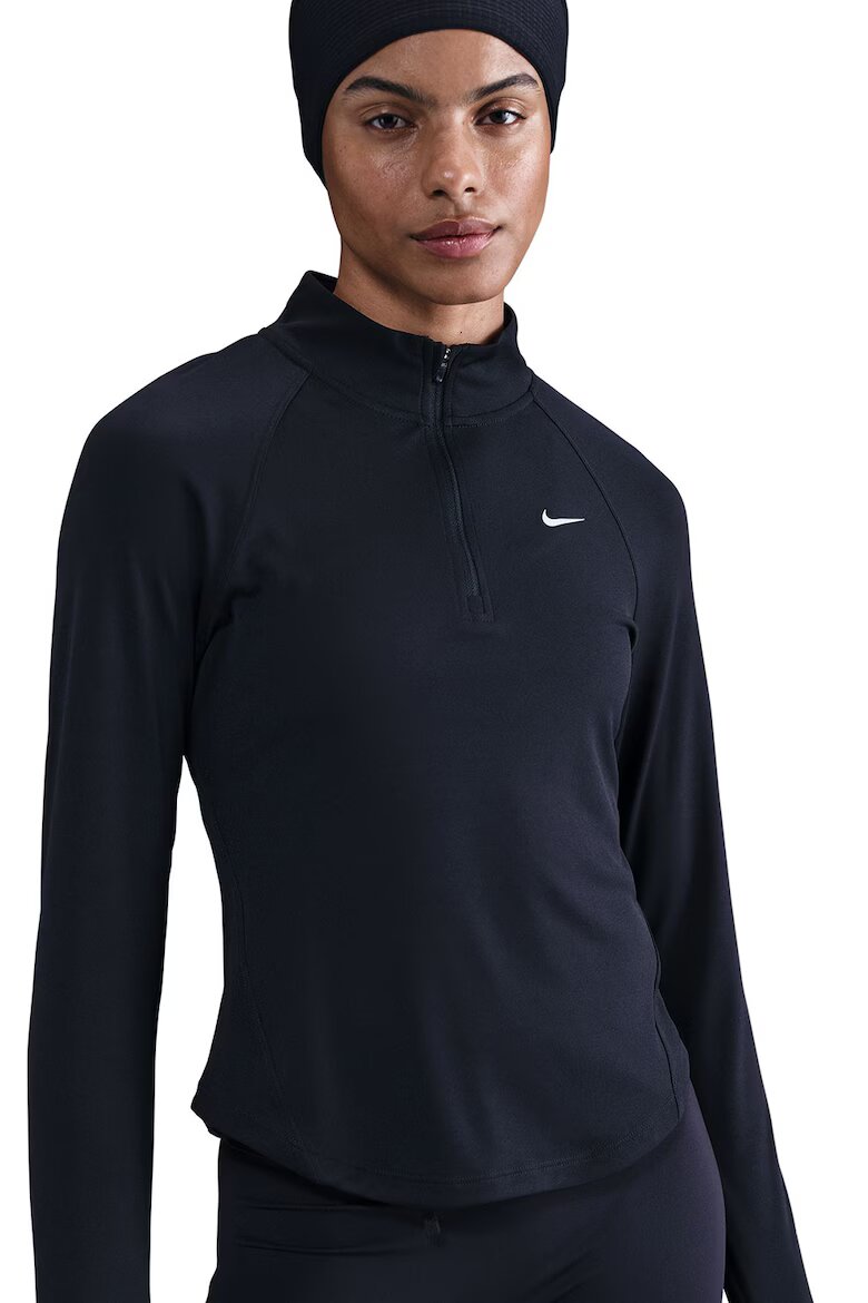 Nike Слим блуза за бягане Tempo Swoosh с овален подгъв Бял/Черен