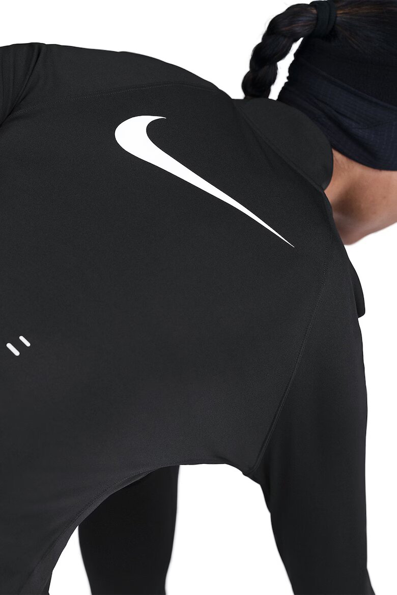 Nike Слим блуза за бягане Tempo Swoosh с овален подгъв Бял/Черен