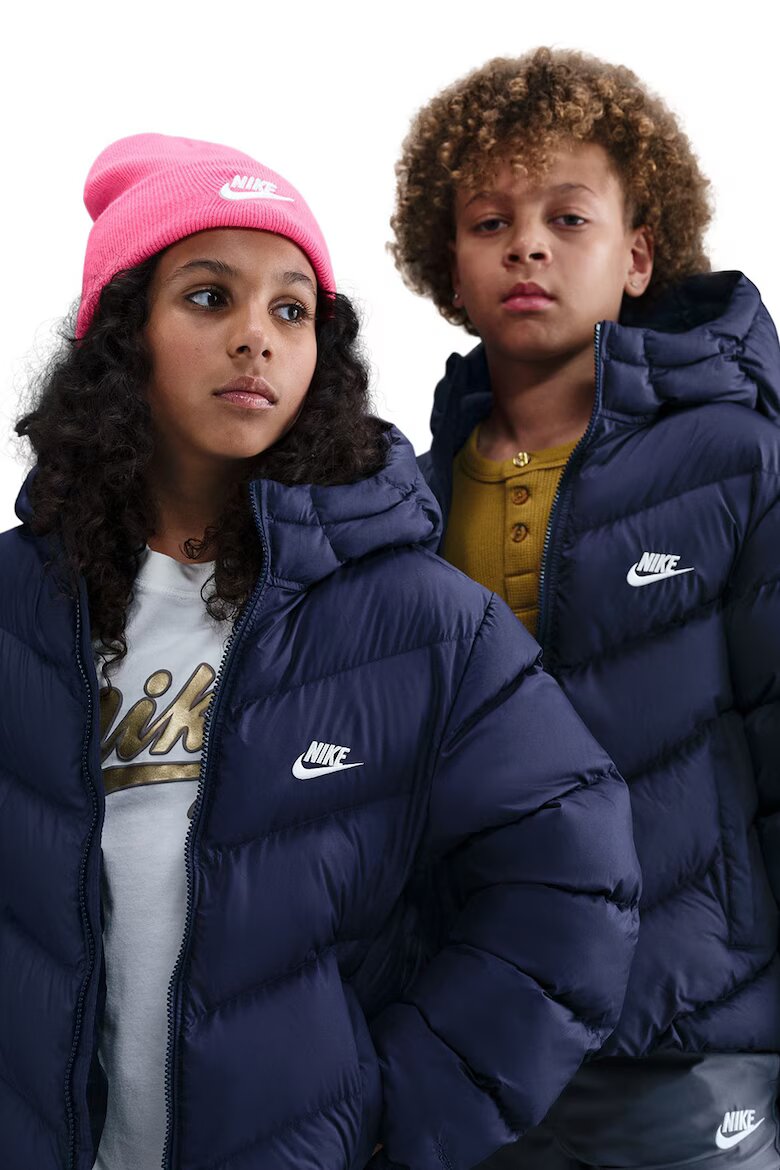 Nike Свободно подплатено зимно яке с лого Бял/Тъмносин
