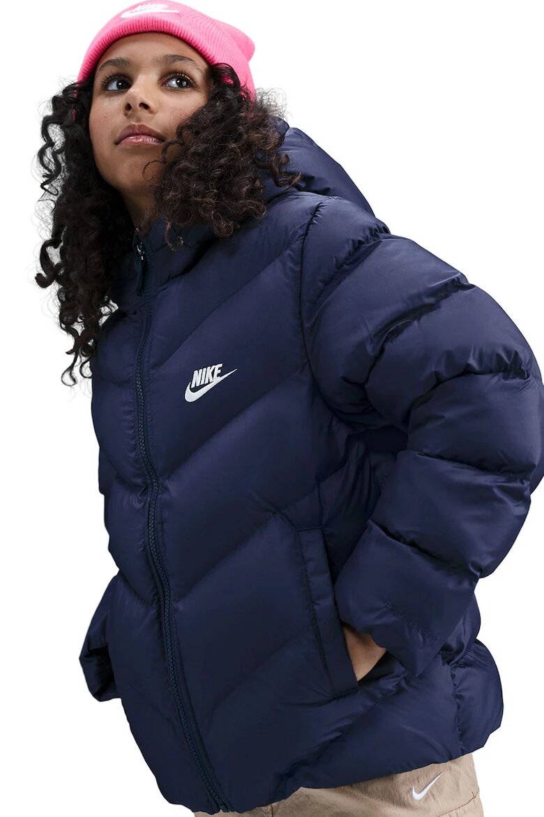 Nike Свободно подплатено зимно яке с лого Бял/Тъмносин