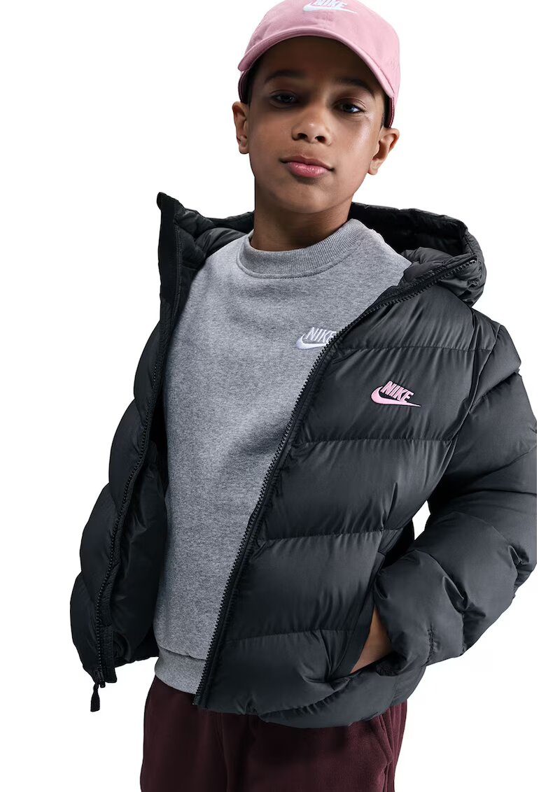 Nike Свободно подплатено зимно яке с лого - Черен/Бледо розово