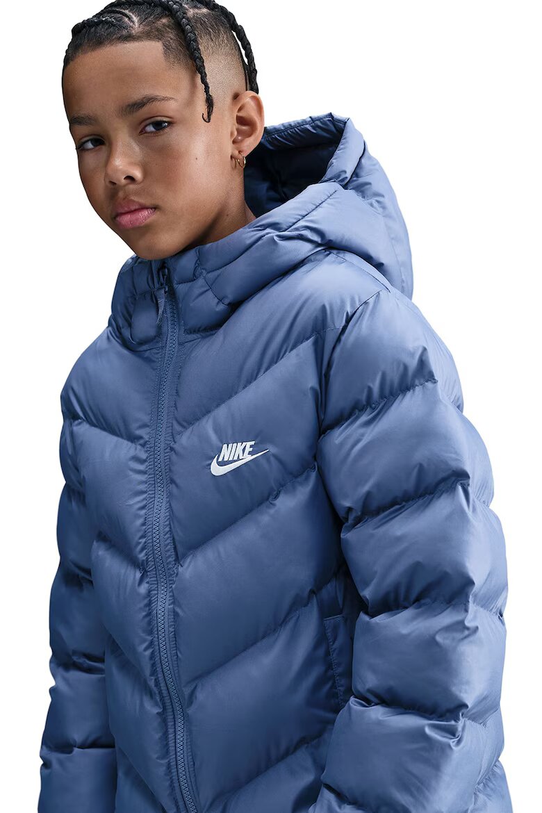 Nike Свободно подплатено зимно яке с лого Прашно синьо
