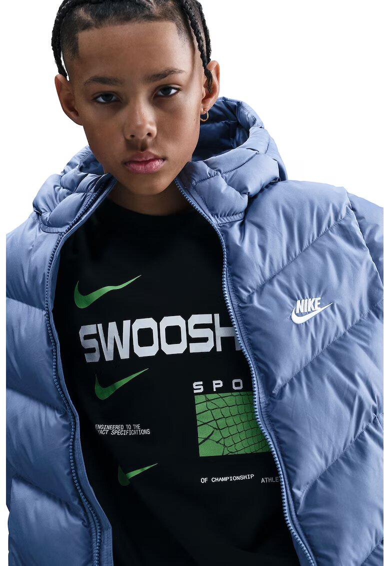 Nike Свободно подплатено зимно яке с лого - Прашно синьо