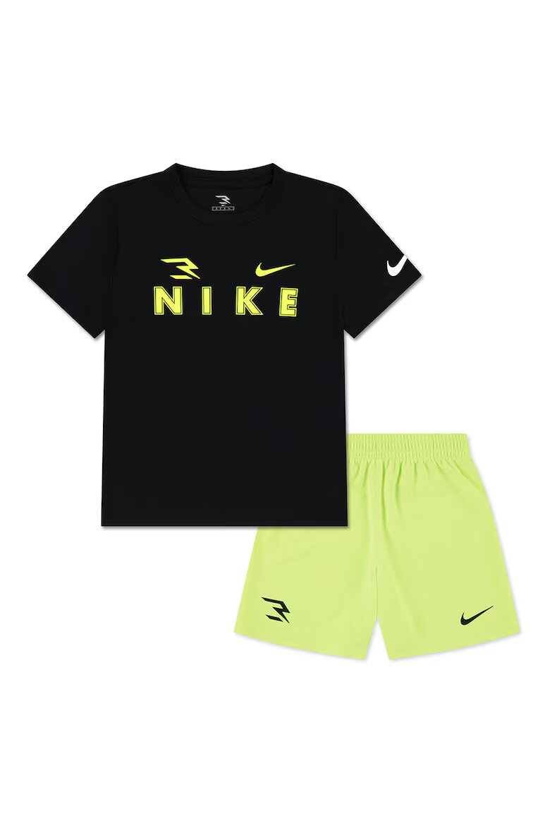 Nike Тениска и шорти с лого - 2 части Черен/Шам фъстък зелено