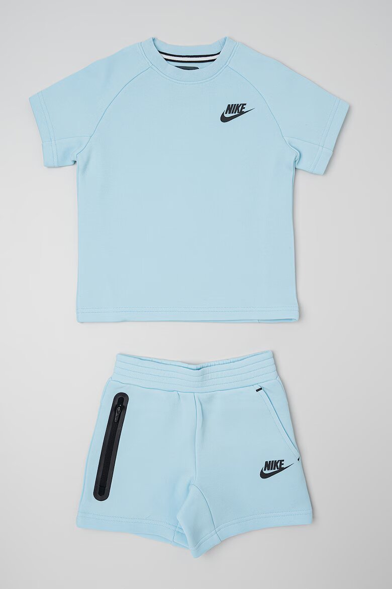 Nike Тениска и шорти с памук с лого Светлосин