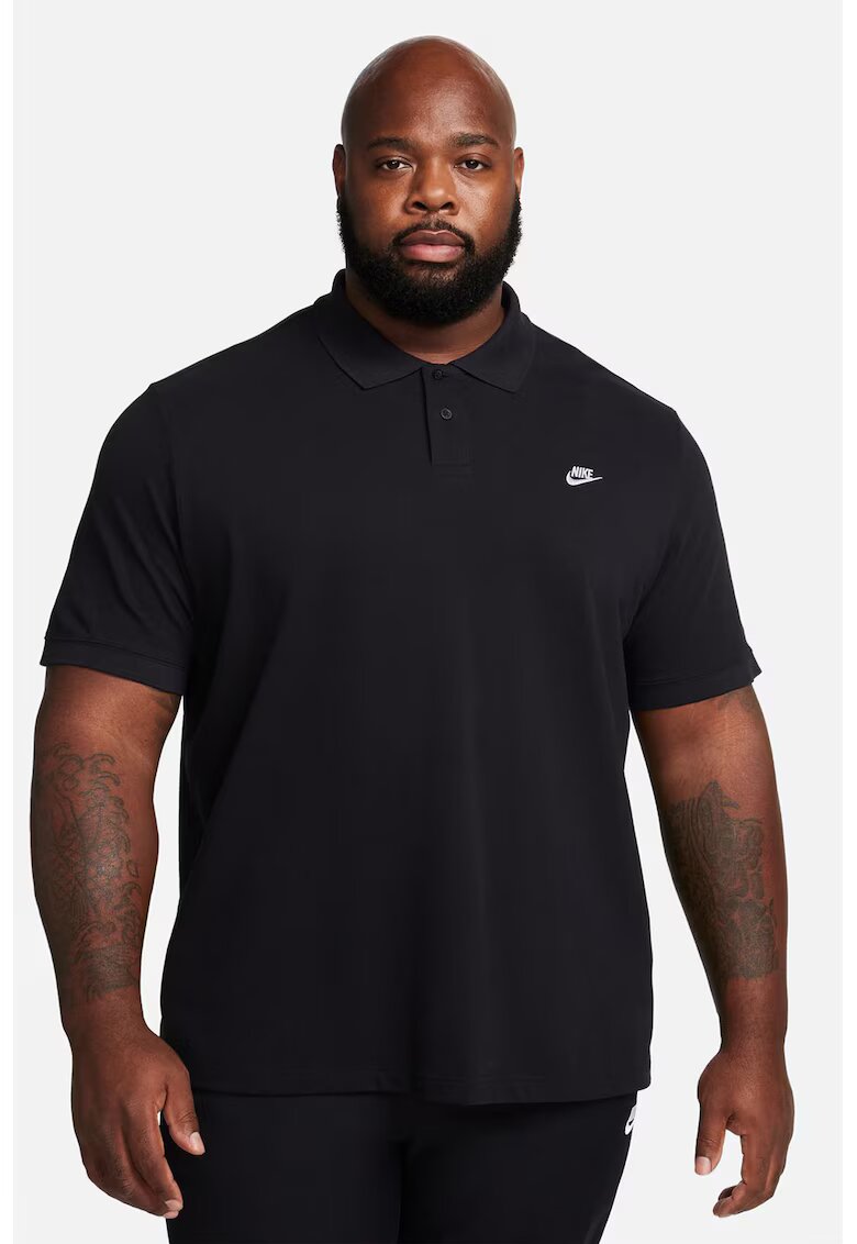 Nike Тениска от пике с яка и лого - Черен