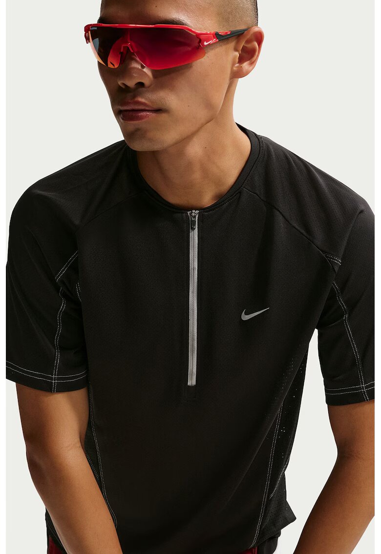 Nike Тениска с къс цип - за бягане - Черен