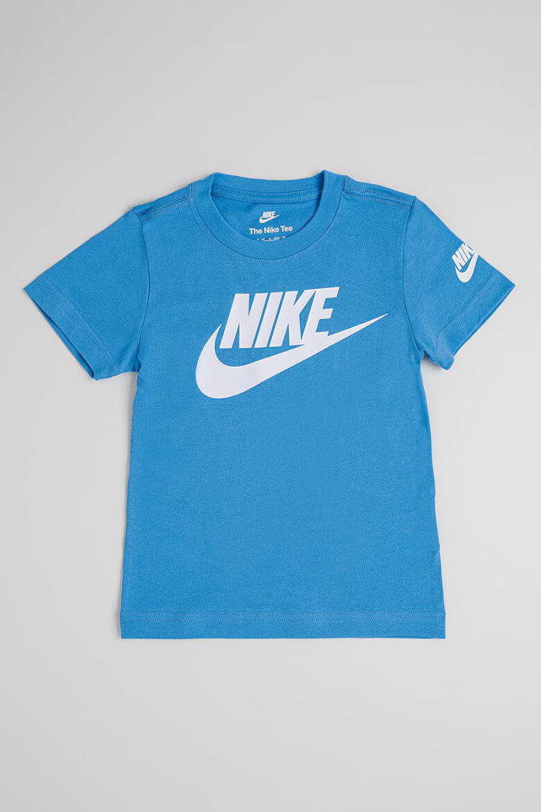 Nike Тениска с овално деколте и лого Бял/Светлосин