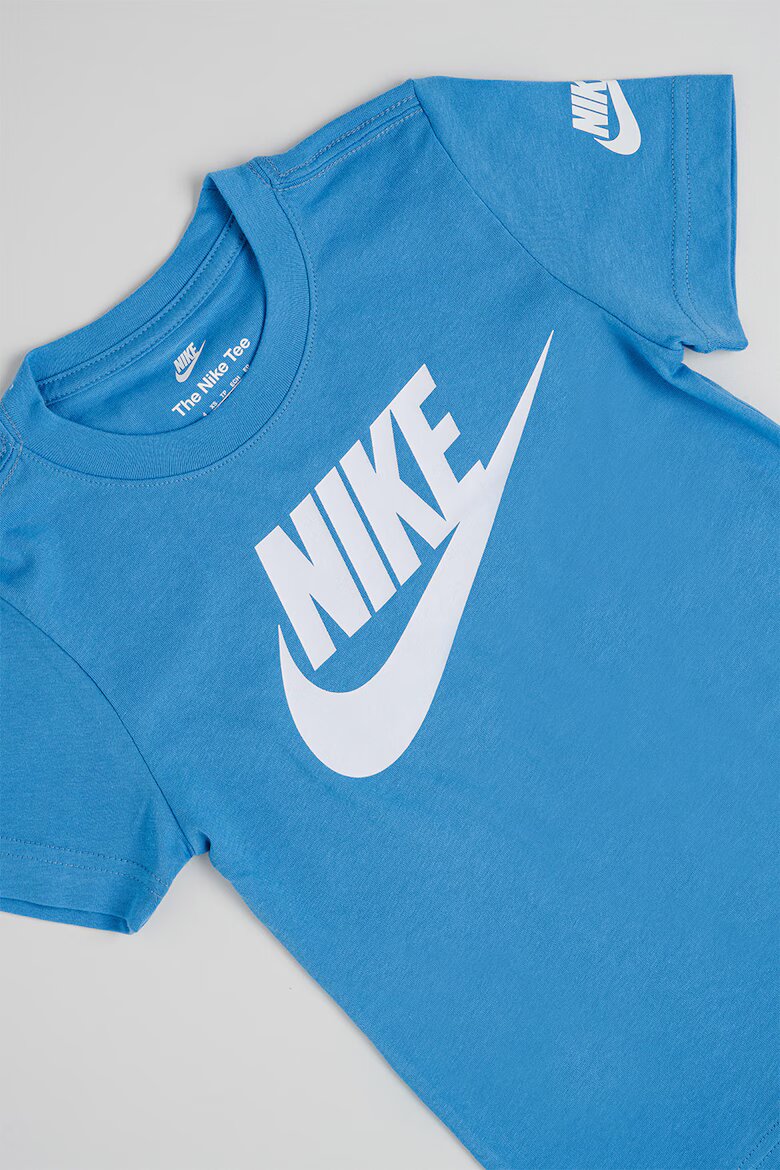 Nike Тениска с овално деколте и лого Бял/Светлосин