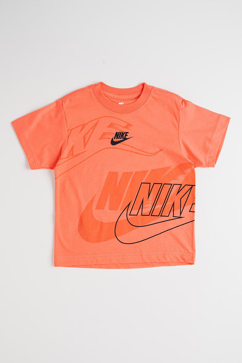 Nike Тениска с овално деколте и лого Черен/Розова сьомга