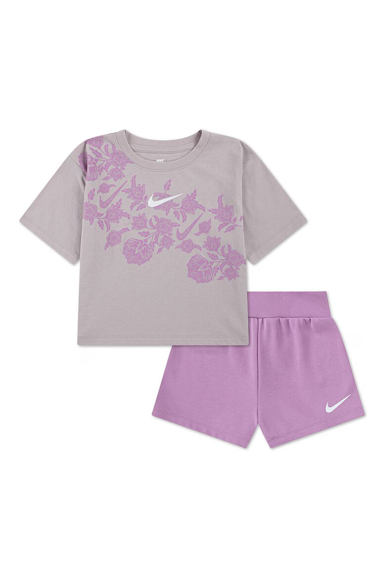 Nike Тениска с памук и къс панталон Светло сив/Tъмносив/Магента