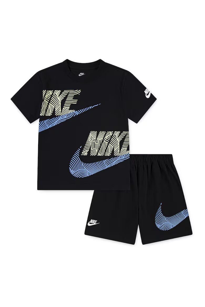 Nike Тениска с памук и лого и панталон - 2 части Пастелносин/Черен/Бледозелен
