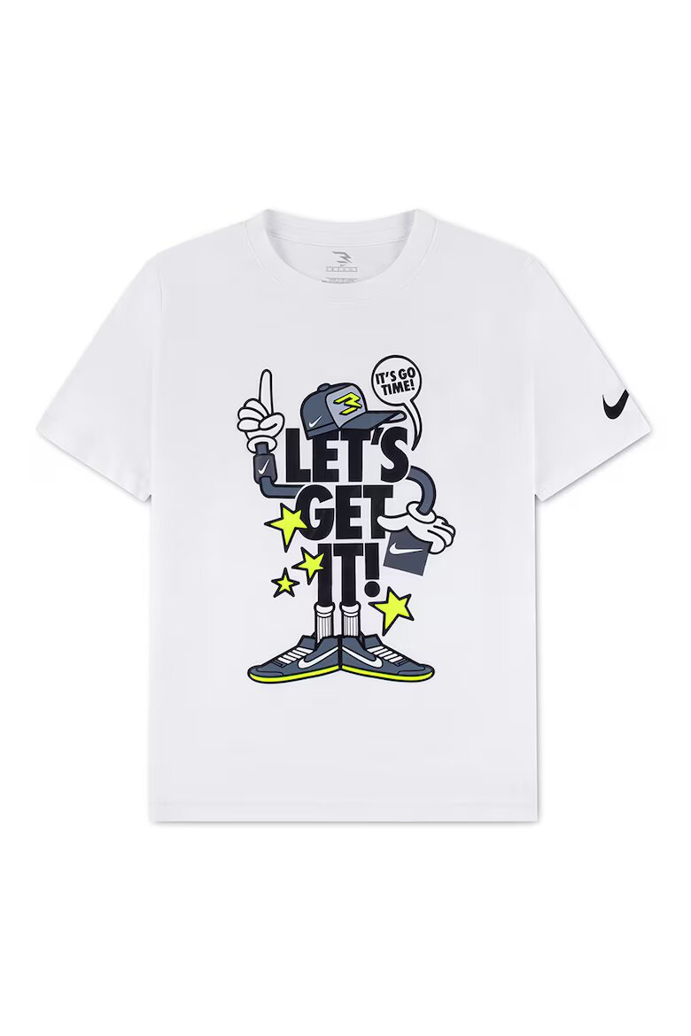 Nike Тениска с памук Let's Get It с графика Тъмносин/Избеляло черно/Бял