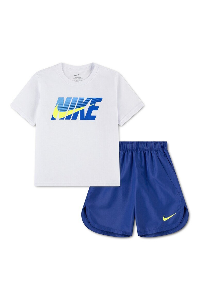 Nike Тениска WOVEN с лого и къс панталон Тъмносин/Бял/Шам фъстък зелено