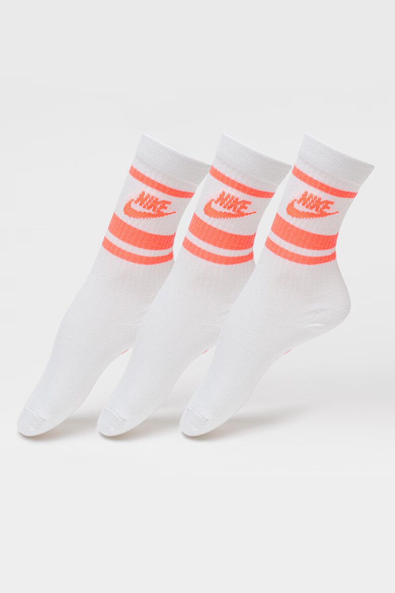 Nike Унисекс чорапи с лого - 3 чифта Бял/Неоново оранжево