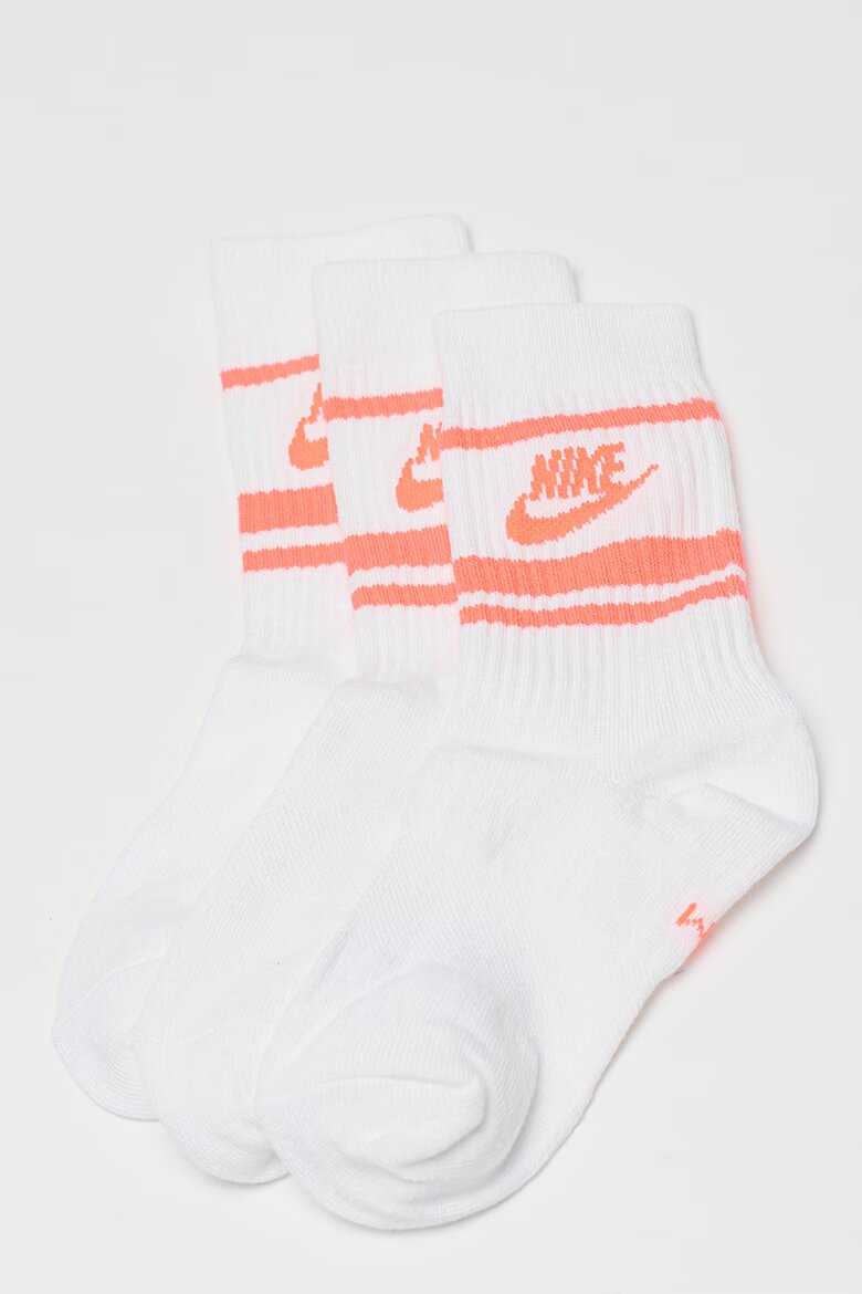 Nike Унисекс чорапи с лого - 3 чифта Бял/Неоново оранжево