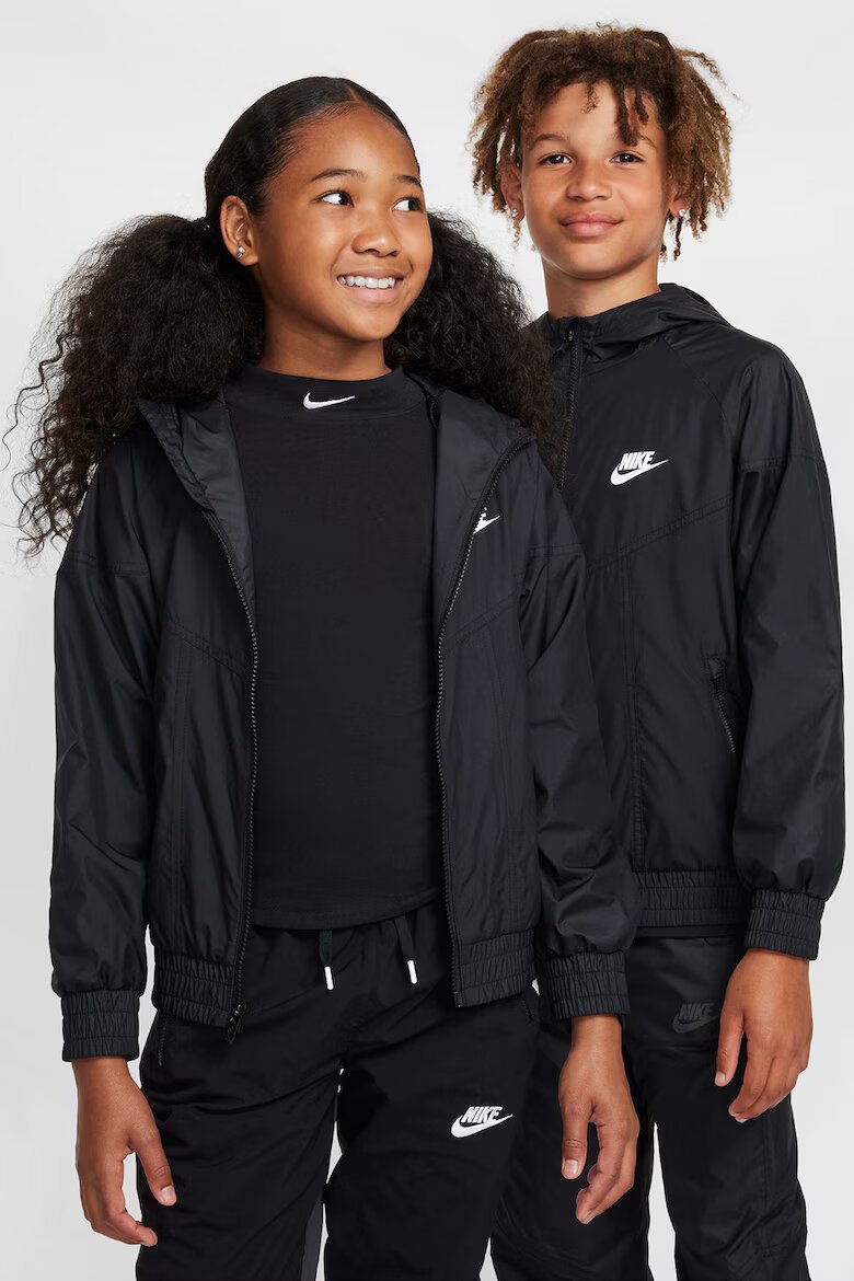 Nike Яке с качулка и джобове с цип Черен