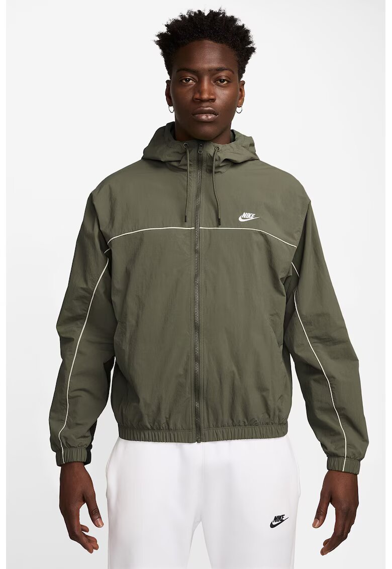 Nike Яке с качулка и лого - Каки/Маслинено зелено