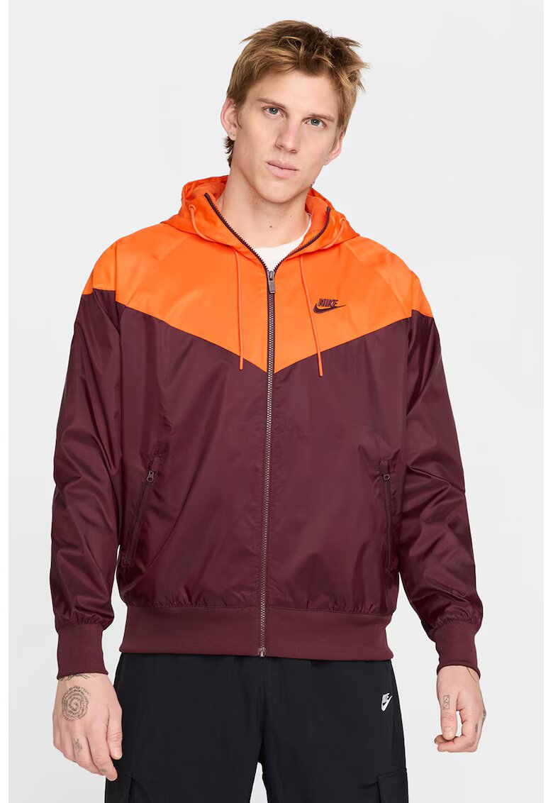 Nike Яке Windrunner с качулка и контрасти - Бордо/Оранжев