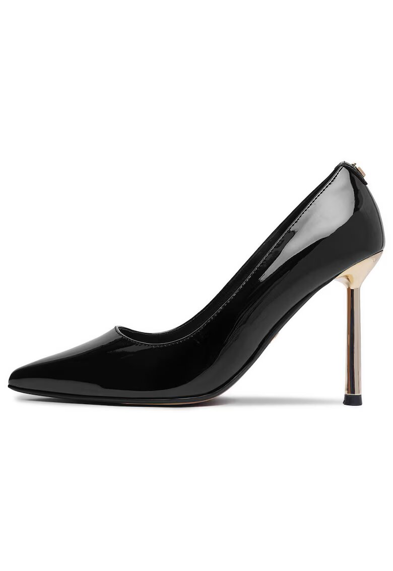 NINE WEST екокожени обувки на висок ток със заострен връх и златист метален ток -