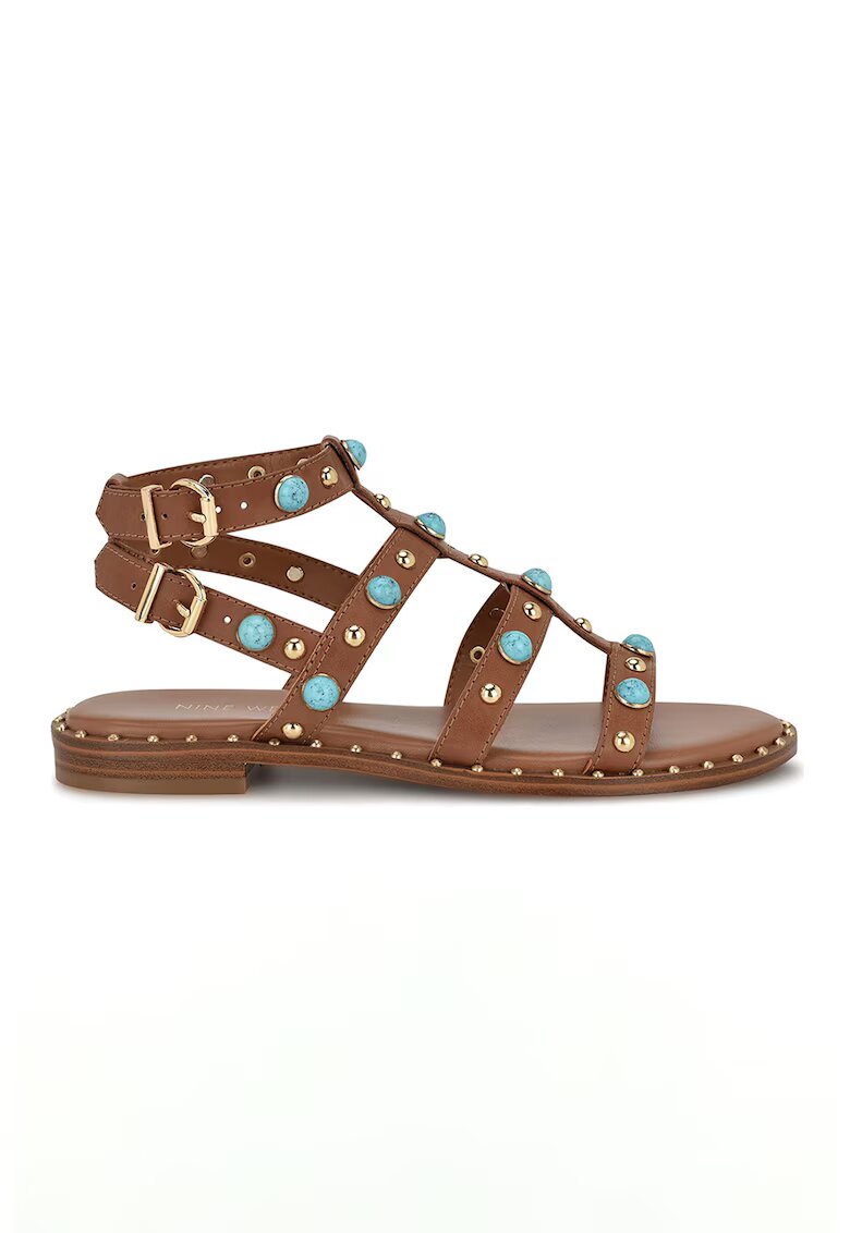 NINE WEST Сандали Mindela от еко кожа с апликации - Пастелносин/Светлокафяв
