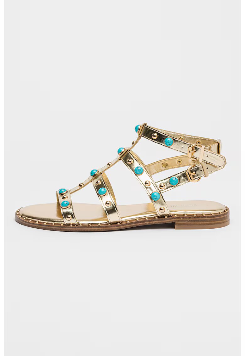 NINE WEST Сандали Mindela от еко кожа с апликации - Златист/Тюркоаз