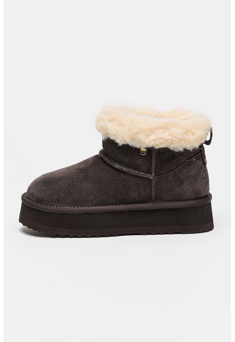 NINE WEST Велурени боти Elena с подплата от еко пух - Тъмнокафяв