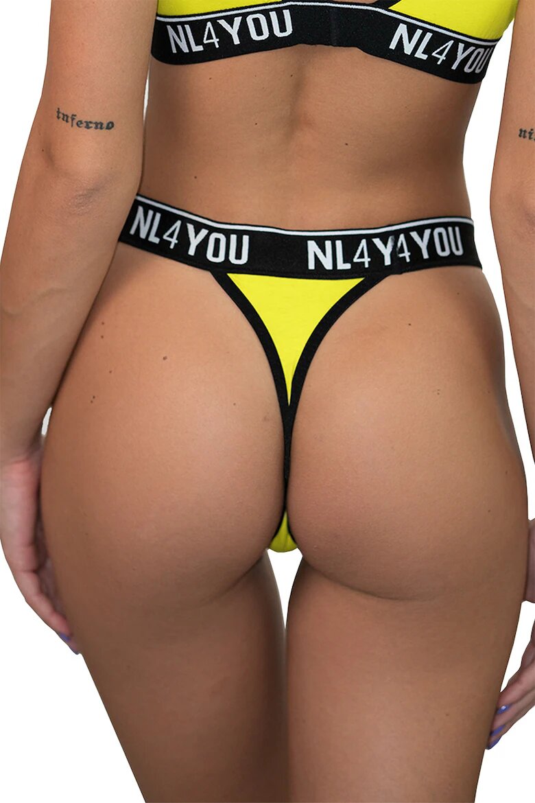 NL4YOU Танга с памук с лого Черен/Жълт