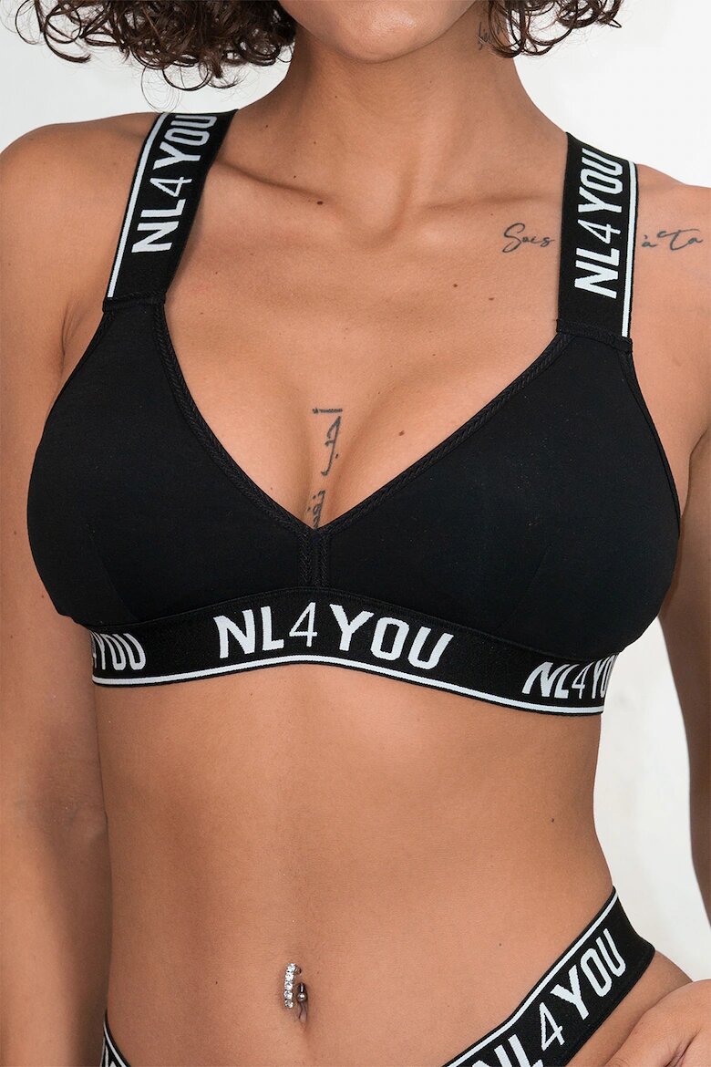 NL4YOU Триъгълно бюстие All Black с памук Бял/Черен