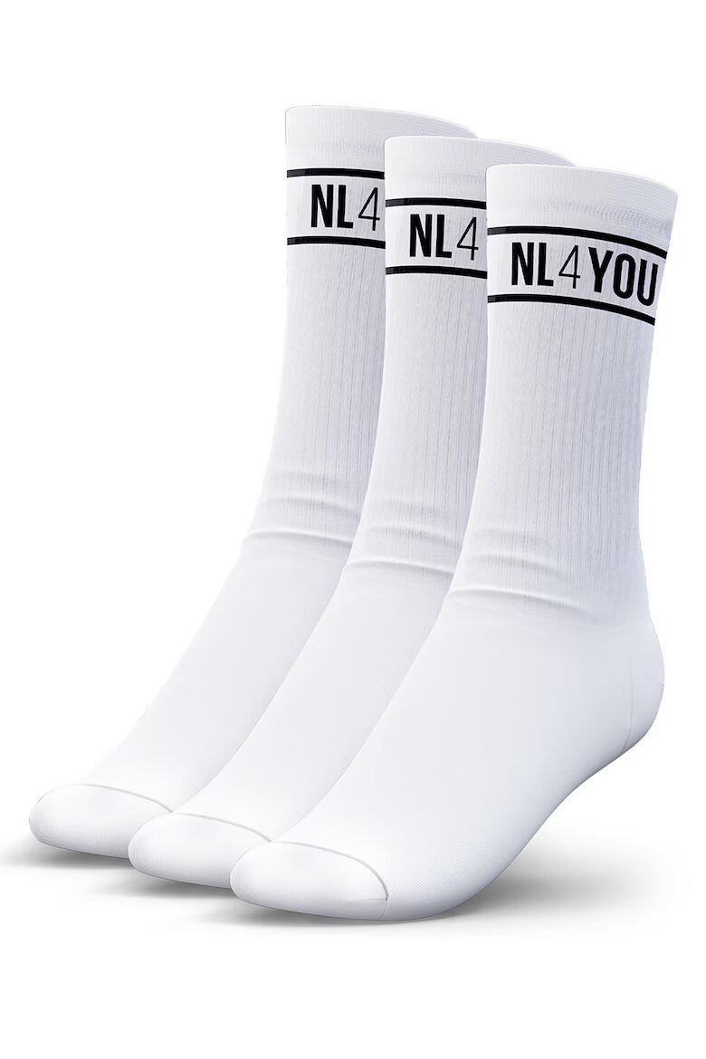 NL4YOU Унисекс дълги чорапи с лого - 3 чифта Бял