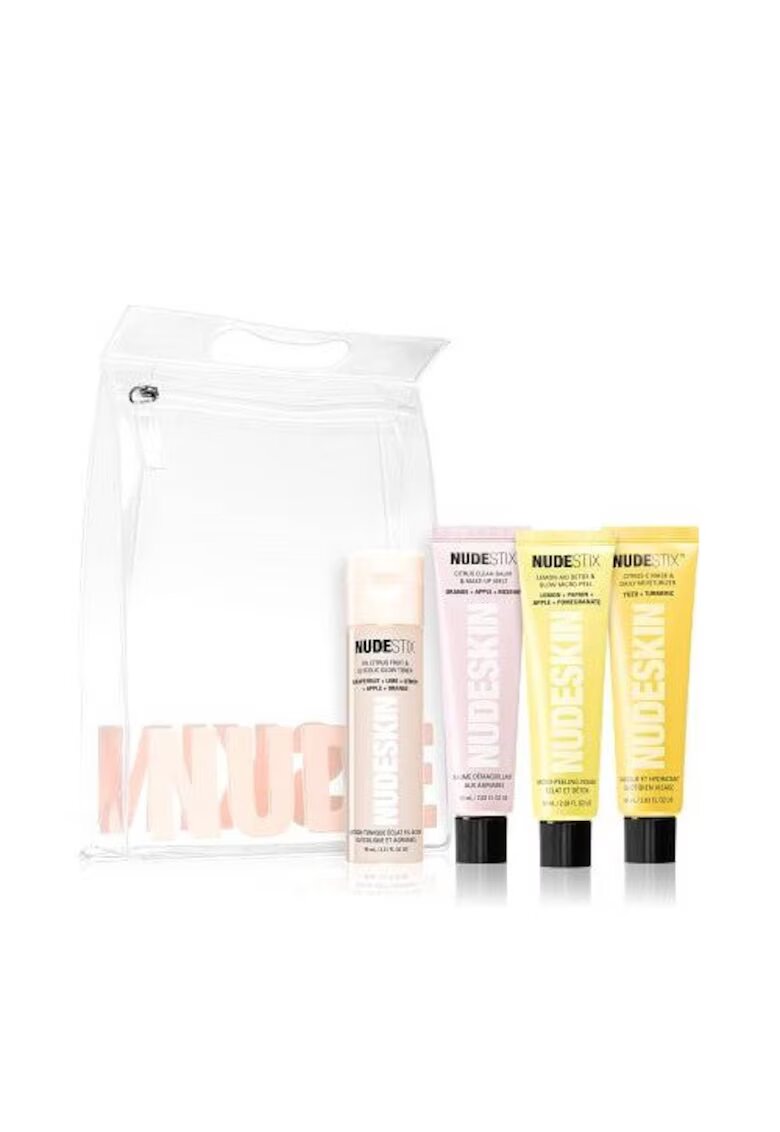 Nudestix Комплект за грижа за кожата - Citrus Skin Renewal - изсветляващ тонизиращ разтвор 95 мл - почистващ лосион 60 мл - изсветляващ скраб 60 мл - силно ...